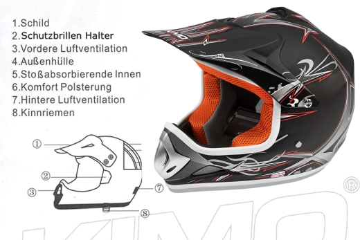 KIMO Kinder Motorrad Crosshelm Sport